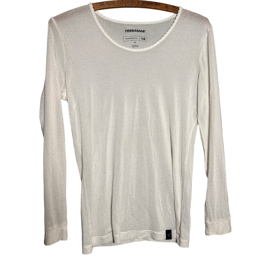 Terramar Thermasilk 1.0 Womens Medium White 100% Silk Pointelle Base Layer Top